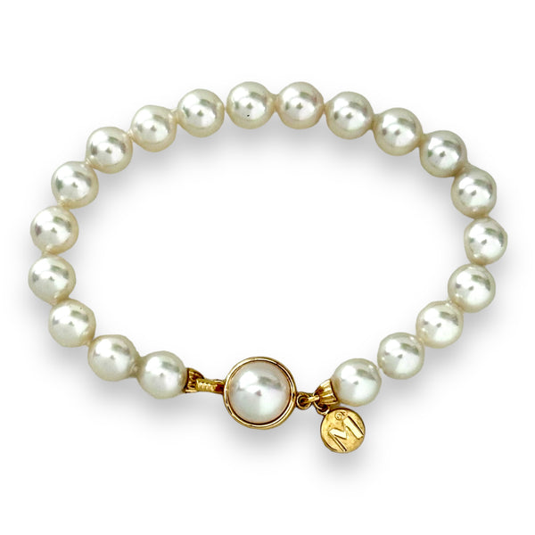 Vintage MAJORICA 1890 Round White Organic Pearl Sterling Silver Gold Plated Bracelet 7.5”