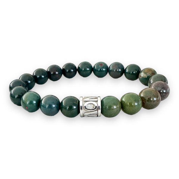 10mm Round Bloodstone Beads in NOV9M®️ 925 Silver Stretch Bracelet