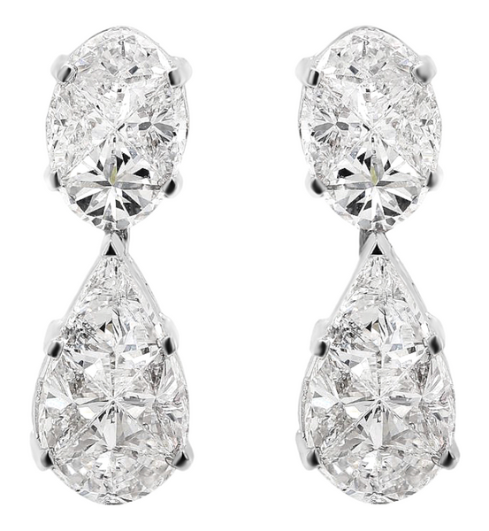 2.91tcw Diamonds Illusion Setting in 18K White Gold Drop Earrings