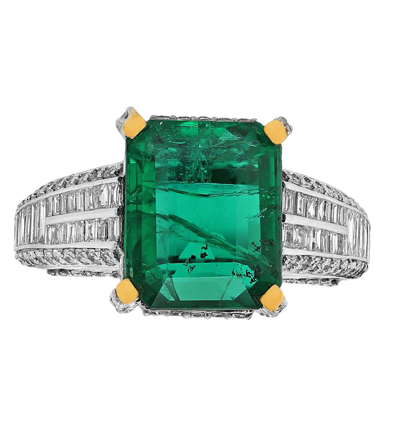 Emerald with Diamonds in 18K Two-Tone Gold Cocktail Ring