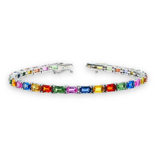 11.16ct Multicolor Sapphire  in 14K White Gold Tennis Bracelet 7"