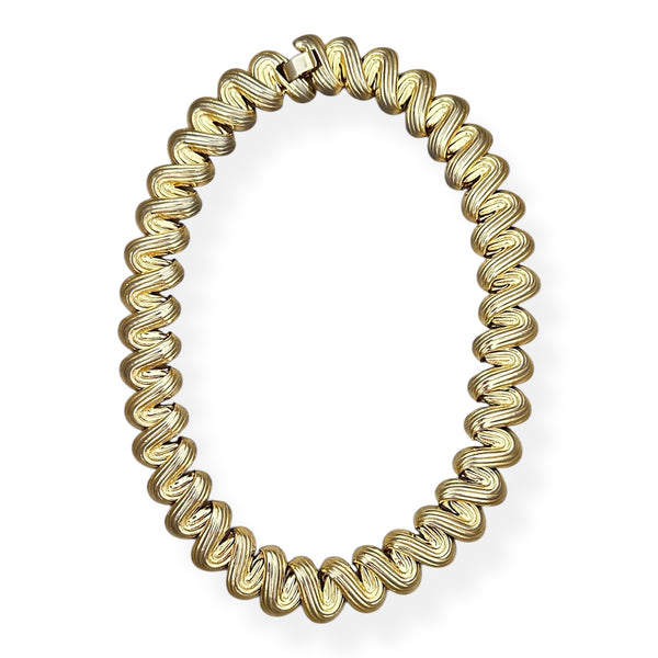 1980's Vintage Heavy Chunky Zig Zag Gold Tone Retro Necklace 18”