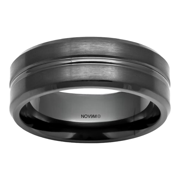 Gunmetal Zirconium Satin Grooved Center Beveled Edge Men's Wedding Band