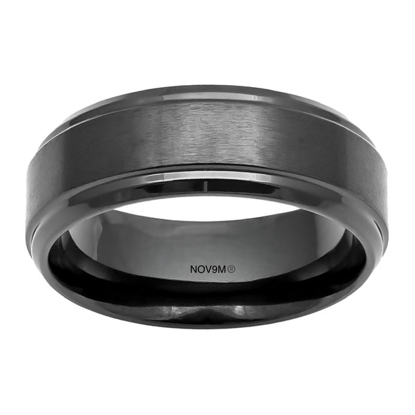 Gunmetal Zirconium Satin Center Stepped Edge Men's Wedding Band