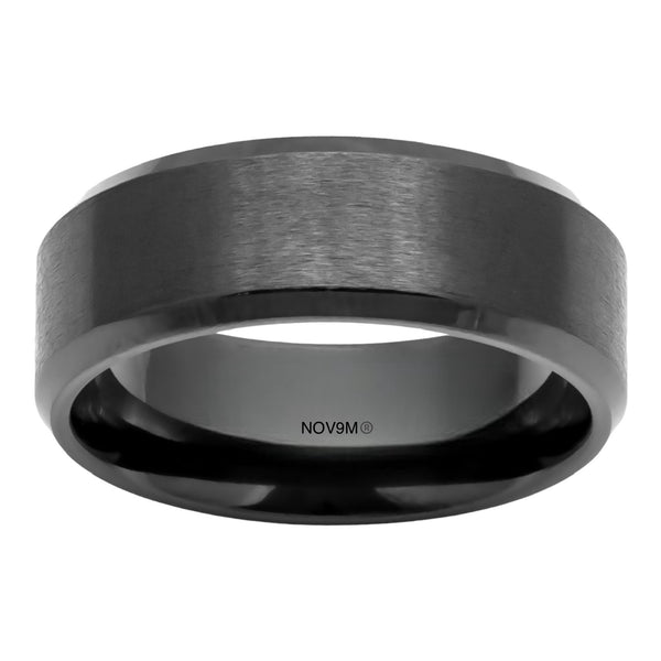 Gunmetal Zirconium Satin Beveled Edge  Men's Wedding Band