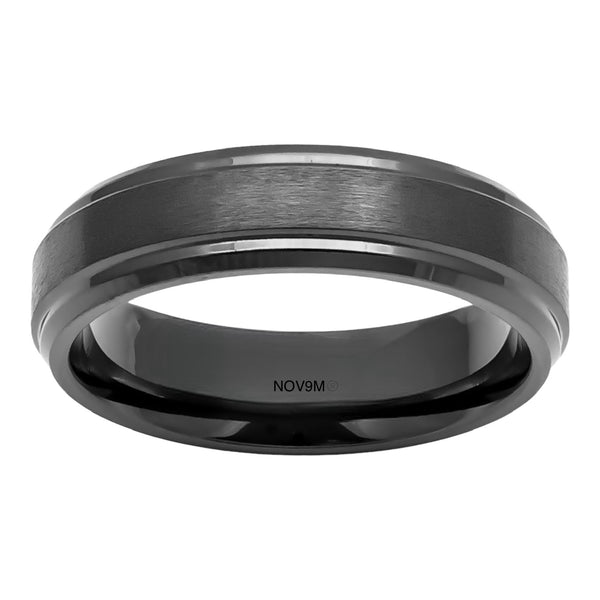 Gunmetal Zirconium Satin Center Stepped Edge Thin Men's Wedding Band