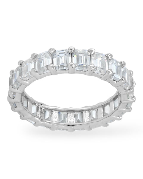 3.3tcw Floating Emerald Cut Moissanite in 925 Sterling Silver Eternity Band