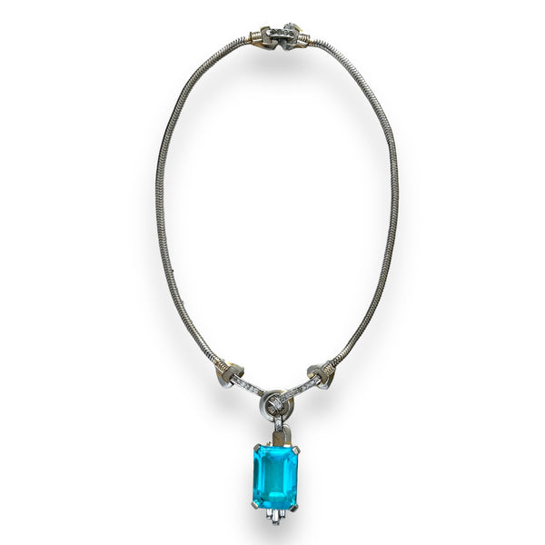 Rare Vintage MAZER BROS. 1940'S Rhinestones & Blue Topaz Crystals Necklace 16