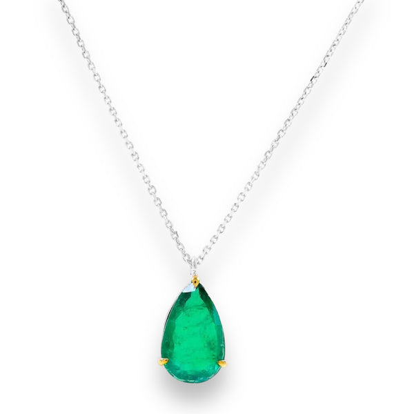 5.22ct Pear Emerald in 18 White Gold Solitaire Necklace