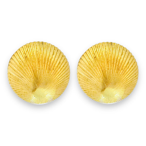 1960s Vintage Christian Dior Gold Tone Clam Shell Button Pierced Clip Earrings