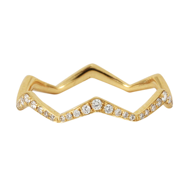 0.12ct Round Diamonds in 14K Yellow Gold Zig-Zag Trendy Stackable Ring