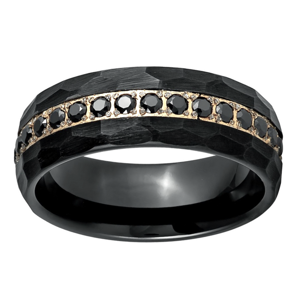 Chiseled Black & Gold IP Tungsten with Black CZ Stones Eternity Wedding Band