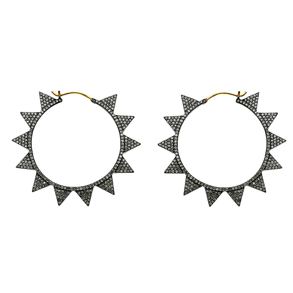 2.72ct Pavé Round Diamonds in 925 Sterling Silver & 14K  Gold Spike Hoop Earrings