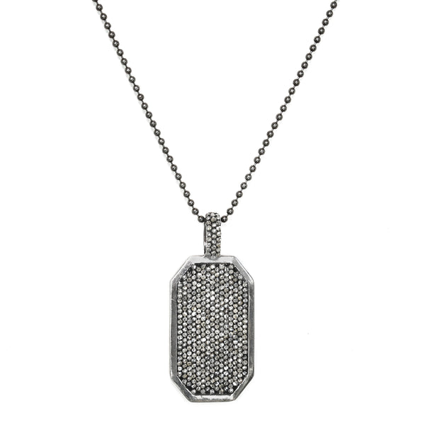 4.75ct Pavé Diamonds in 925 Sterling Silver Dog Tag Necklace 20"