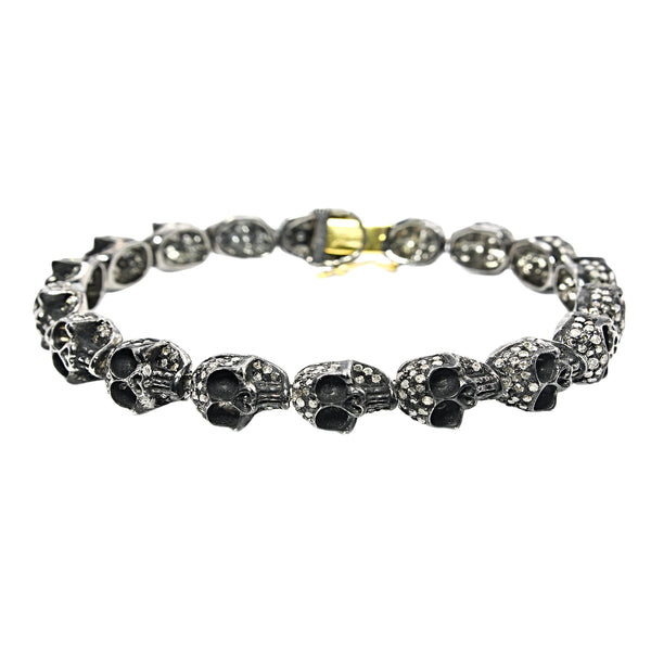 3.31ct Diamonds in 925 Sterling Silver & 18K Gold Skull Chain Bracelet 7"