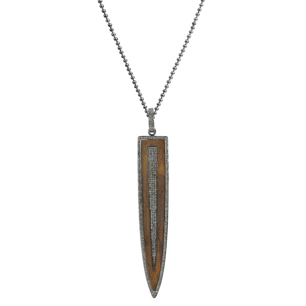 3.07ct Champagne Diamond in 925 Sterling Silver Wood Dagger Necklace