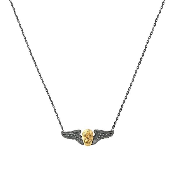 0.91tcw Diamonds in 925 Sterling Silver Winged Jasper Skull Pendant Necklace