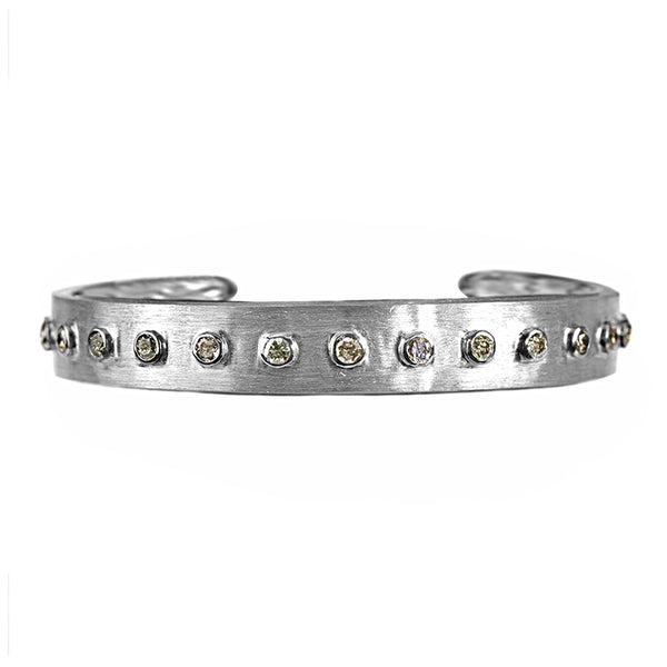 1.90ct Bezel Round Fancy Diamonds in 925 Sterling Silver Bangle Cuff Bracelet 7.5"