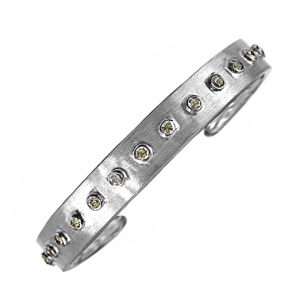 1.90ct Bezel Round Fancy Diamonds in 925 Sterling Silver Bangle Cuff Bracelet 7.5"