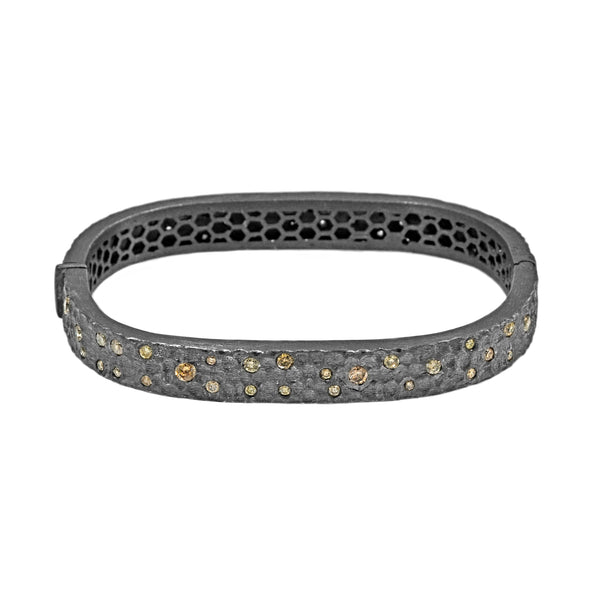 2.17ct Fancy Diamonds in 925 Sterling Silver Oval Square Bangle Bracelet 7.5"