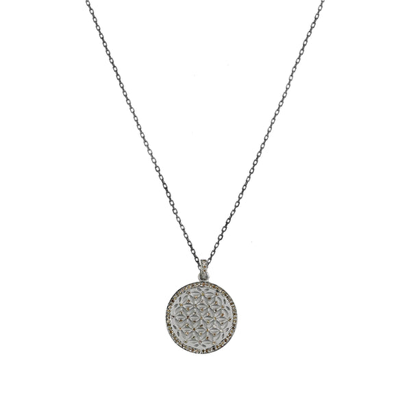 0.77ct Fancy Diamonds in 925 Sterling Silver Floral Kaleidoscope Medallion Necklace