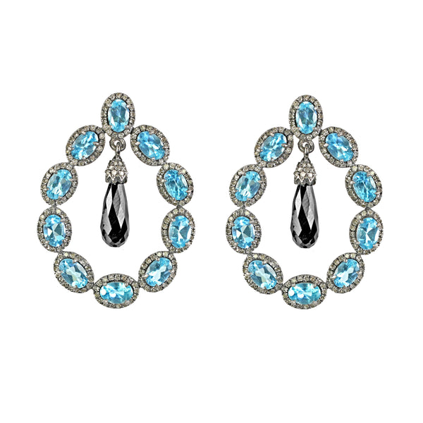 19.57tcw Oval Apatite & Drop Spinel with Diamonds in 925 Sterling Silver Hoop Earrings