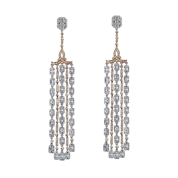 6.67tcw Round & Baguette Diamonds in 18K White Gold Chandelier Earrings