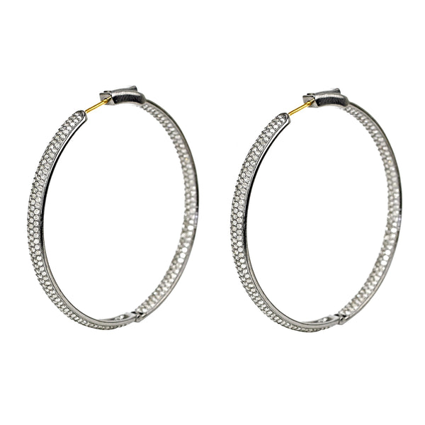 3.62ct Pavé Round Diamonds in 925 Sterling Silver & 14K  Gold Hoop Earrings