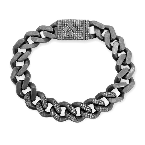 1.58ct Pavé Diamonds in 925 Sterling Silver Cuban Curb Link Bracelet