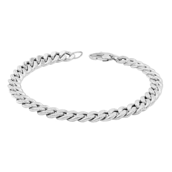 14K Hollow White Gold Miami Cuban Link Bracelet 7"