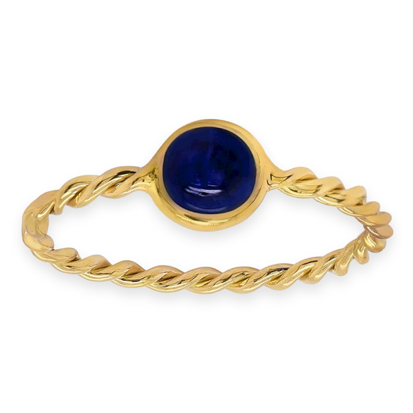 1.02ct Round Cabochon Sapphire in 18K Yellow Gold Twisted Solitaire Ring