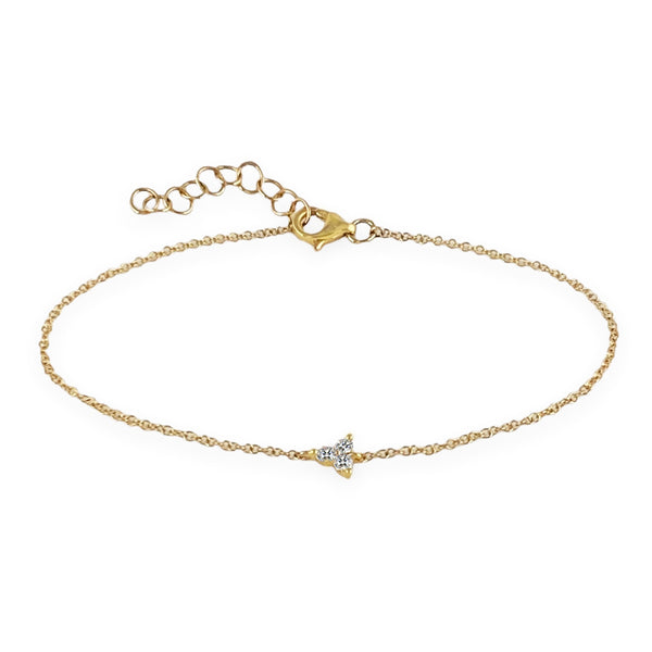 0.09ct Round Diamonds in 14K Yellow Gold Flower Charm Trendy Bracelet 7"