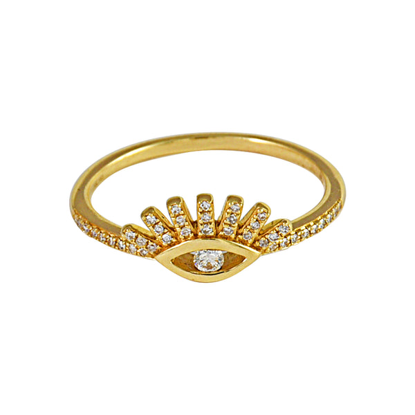 0.12ct Round Diamonds in 14K Yellow Gold Evil Eye Eyelashes Ring