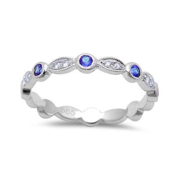 0.32tcw Blue Sapphires & Diamonds in 14K White Gold Stackable Band Ring