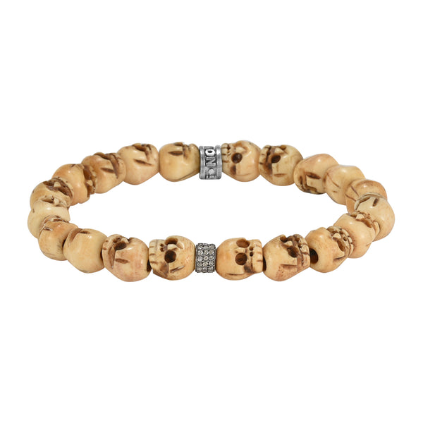 0.26ct Diamonds Spacer Charm in Skull Bone Bead Bracelet