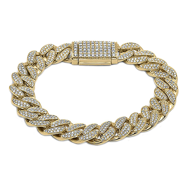 8.00ct Pavé Diamonds 14K Yellow Gold 13mm Miami Round Cuban Link Men's Bracelet 9"