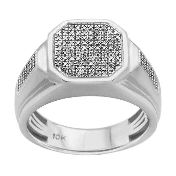 0.35ct Round Diamonds in 10K White Gold Octagon Men's Signet Ring