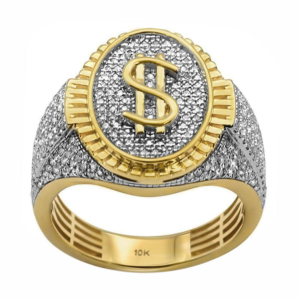 0.87ct Pavé Diamonds in 10K Yellow Gold Dollar Sign Oval Signet Men's Ring