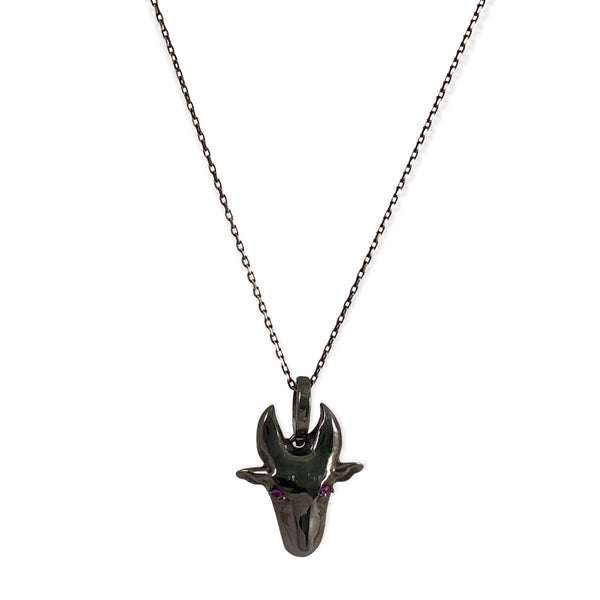 0.031tcw Pavé Genuine Ruby in 925 Black Rhodium Sterling Silver Mini KALI Tamaraw Pendant Necklace