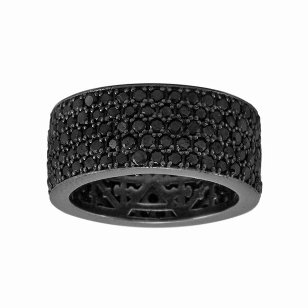 3.85ct Pavé Black Diamonds 925 Black Rhodium Sterling Silver Men's Wedding Band Infinity Ring