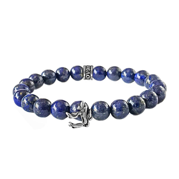 925 Italy Silver Jewish Chai Charm in Lapis Lazuli Beads Spiritual Bracelet