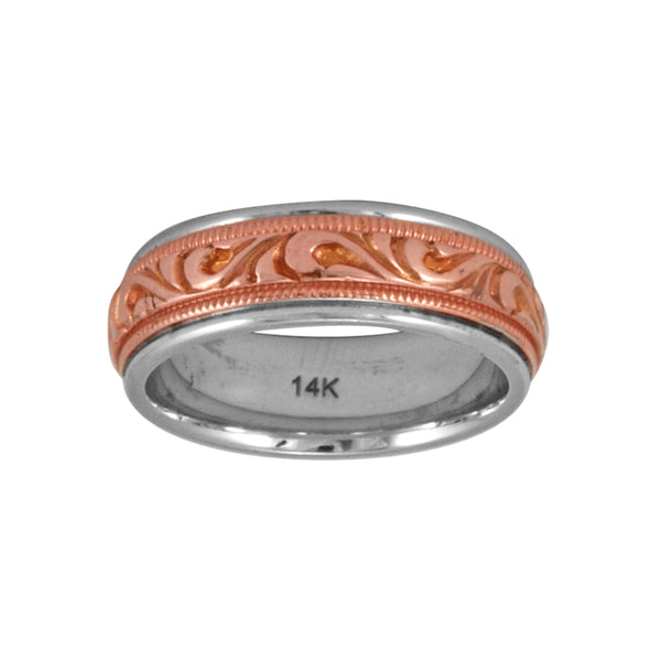 14K Two Tone Gold Filigree Rose Gold Inlay Band Ring