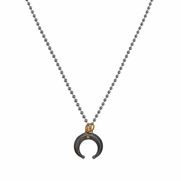 0.01ct Diamond in 925 Sterling Silver & 24K Gold Crescent Moon Necklace