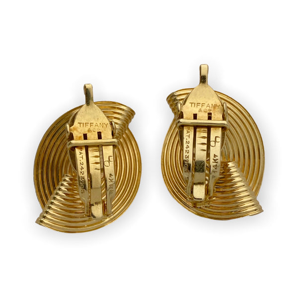1950's Vintage Retro 14K Gold Tiffany & Co. Spiral Ripples Clip-On Earrings