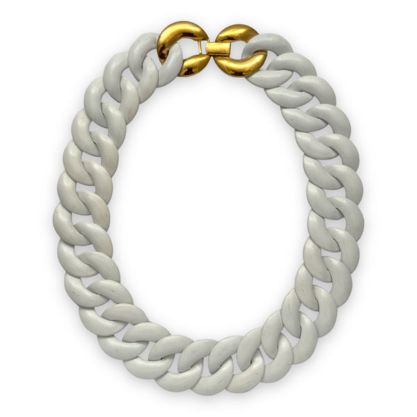 Vintage 1960s MONET White Enamel with Gold Plated Clasp Curb Chain Necklace