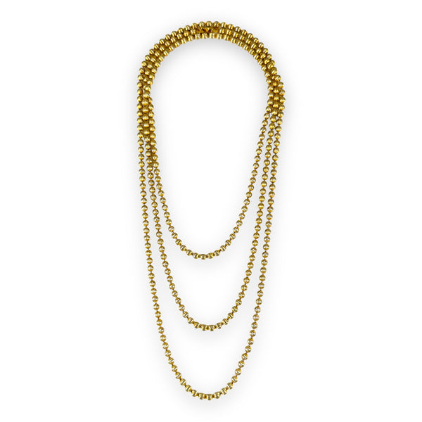 Vintage 1960s Mid-Century Opera Etched Gold Tone Beads Necklace