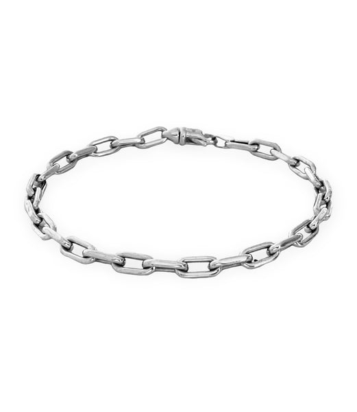 14K White Gold Trendy Elongated Oval Anchor Chain Link Bracelet