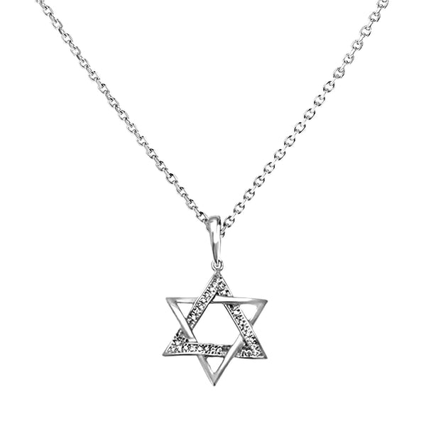 0.06ct Pavé Diamonds in 14K White Gold Star of David Pendant Necklace