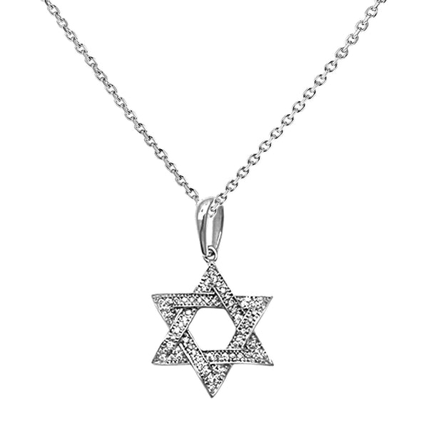 0.12ct Pavé Diamonds in 14K White Gold Star of David Pendant Necklace