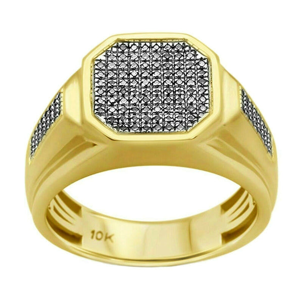 0.35ct Round Diamonds in 10K Yellow Gold Octagon Men's Signet Ring